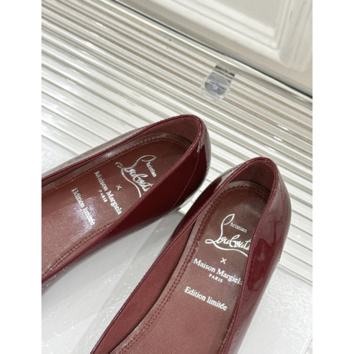 Christian Louboutin × Maison Margiela Burgundy Patent Tabi Split‑Toe Flat Shoes