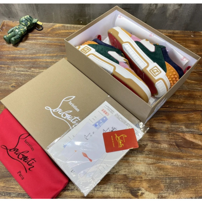 Christian Louboutin Retro Multi‑Tone Suede Mesh Spiked Chunky Low‑Top Sneakers