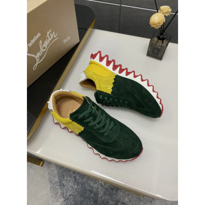 Christian Louboutin Two‑Tone Suede Shark Tooth Sole Low‑Top Sneakers