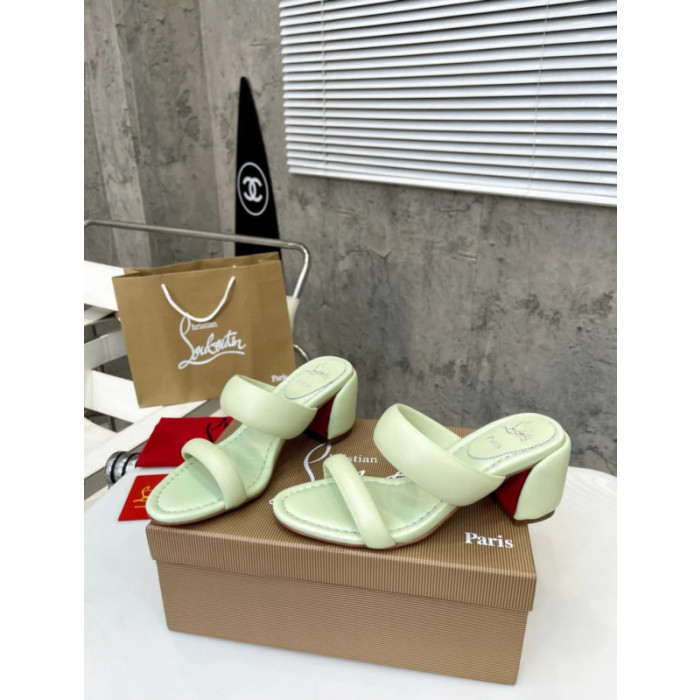 Christian Louboutin Mint Green Leather 55mm heel Slide Sandals
