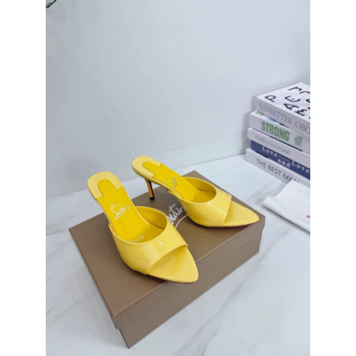 Christian Louboutin Yellow Patent 85mm Pointed‑Toe Mule Heels