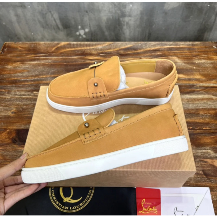 Christian Louboutin Tan Nubuck Slip‑On Loafers