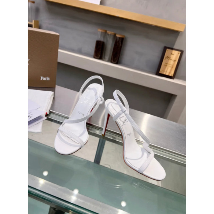 Christian Louboutin White Nappa Asymmetric Curved Strap Slingback Sandal 100mm heel