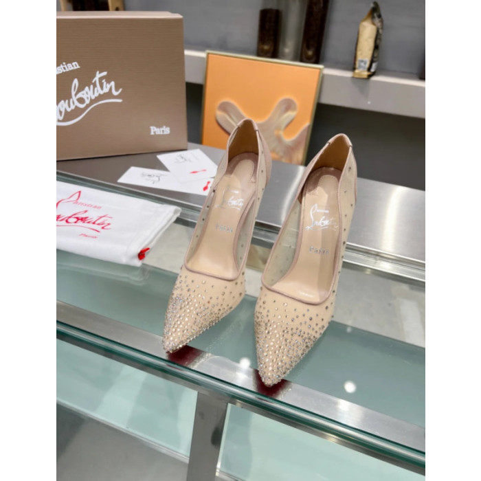 Christian Louboutin Nude Mesh Crystal‑Embellished 100mm heel Pump