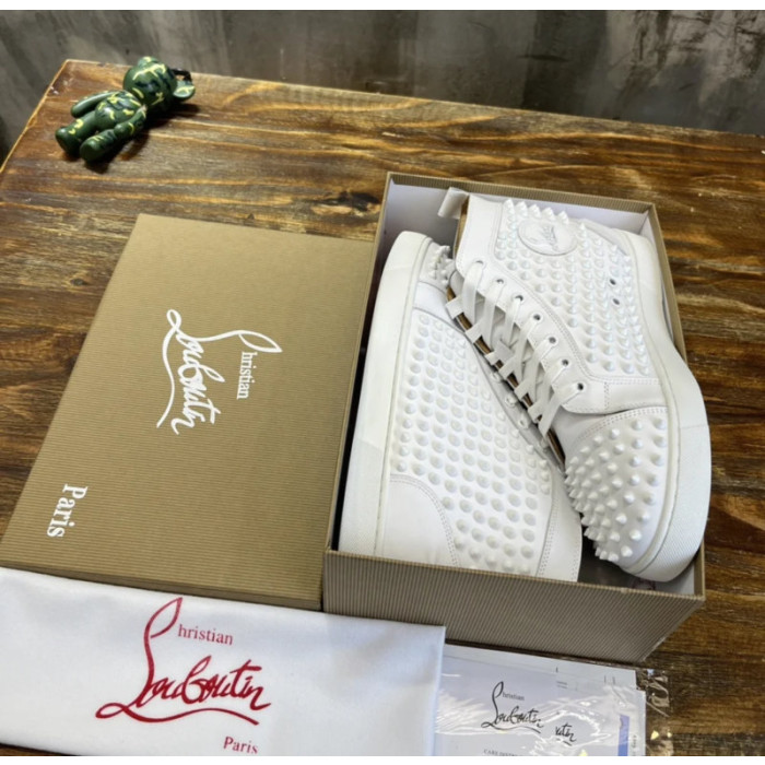 Christian Louboutin White Full‑Spike High‑Top Leather Sneakers