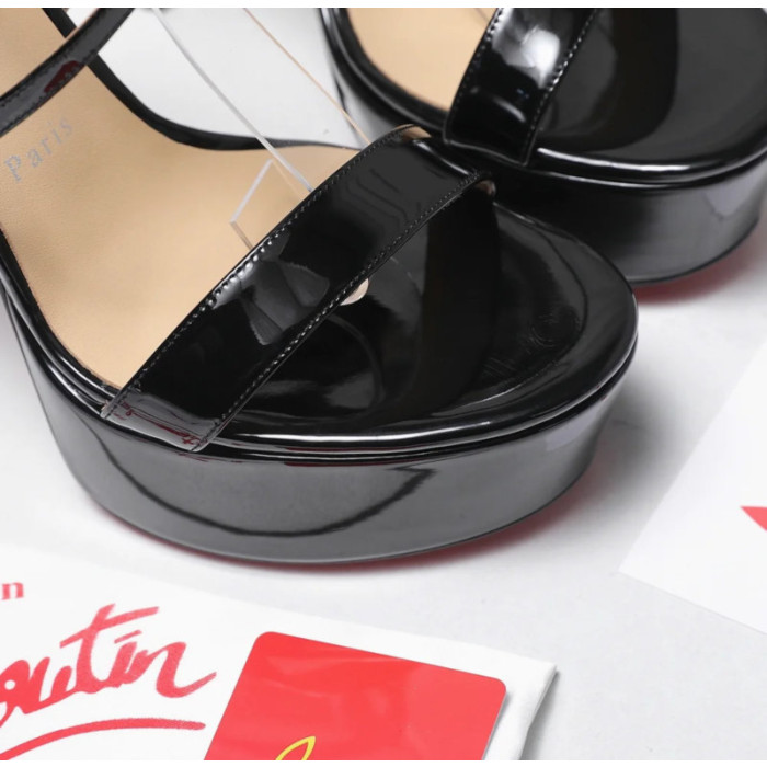 Christian Louboutin Black Patent 150mm Crisscross Ankle‑Strap Platform Heel Sandals