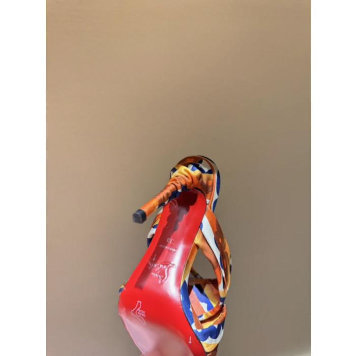 Christian Louboutin Abstract‑Print Satin 100mm heel Crisscross Mule High‑Heel Sandals