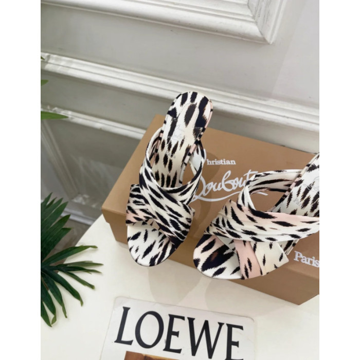 Christian Louboutin Leopard‑Print Satin Twist‑Strap Mule High‑Heel Sandals