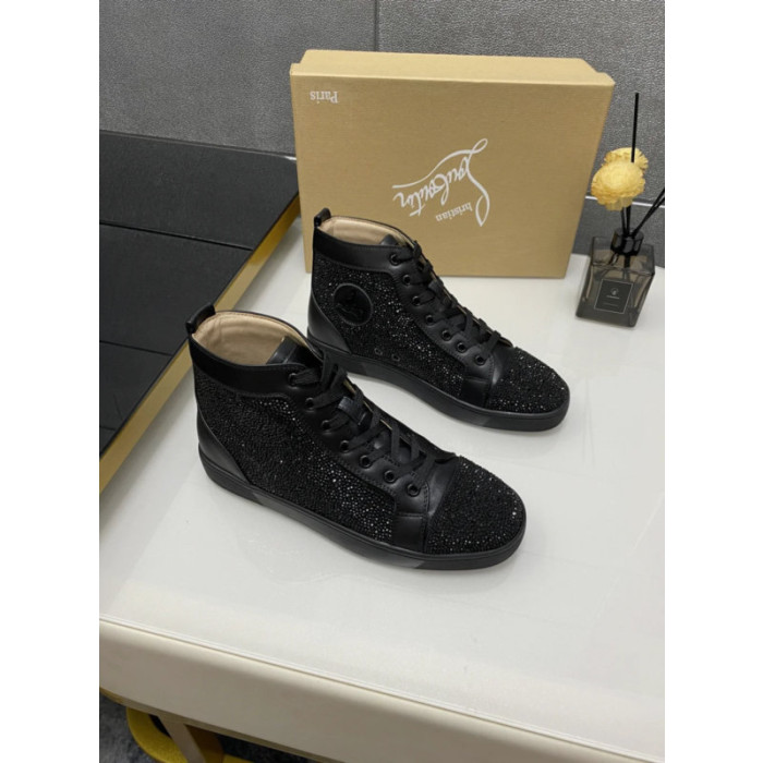 Christian Louboutin Black Strass Rhinestone High‑Top Sneakers