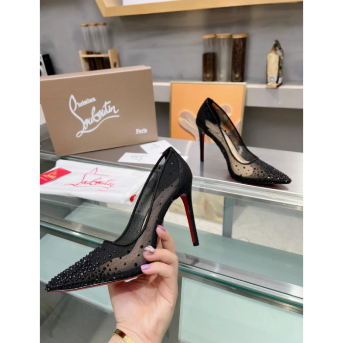 Christian Louboutin Black Mesh Crystal‑Embellished 100mm heel Pump