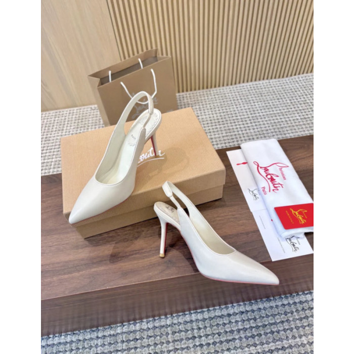 Christian Louboutin White Leather 85mm Pointed Toe Slingback Pumps