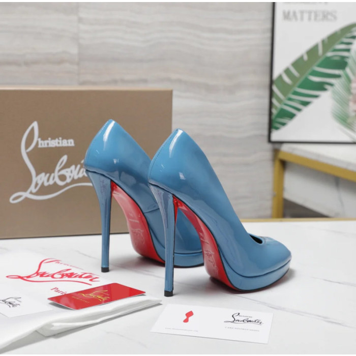 Christian Louboutin Lady Z 120 Blue Patent Peep‑Toe Platform Stiletto Heel Sandals