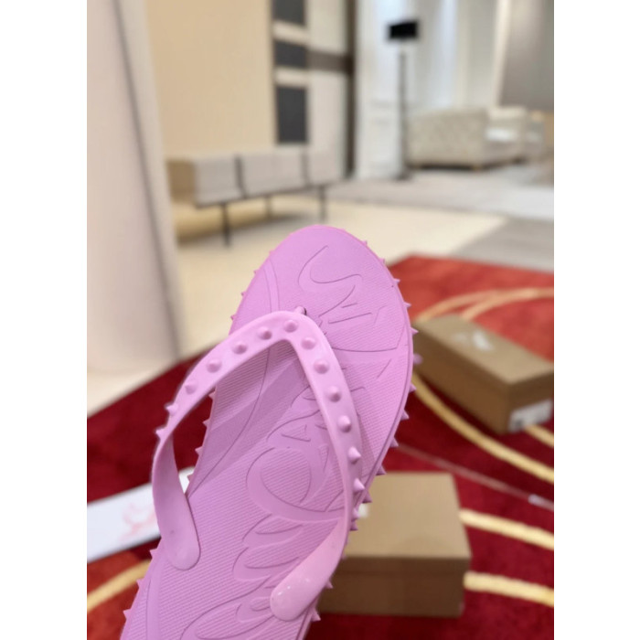 Christian Louboutin Pink Rubber Stud‑Decorated Flip‑Flops