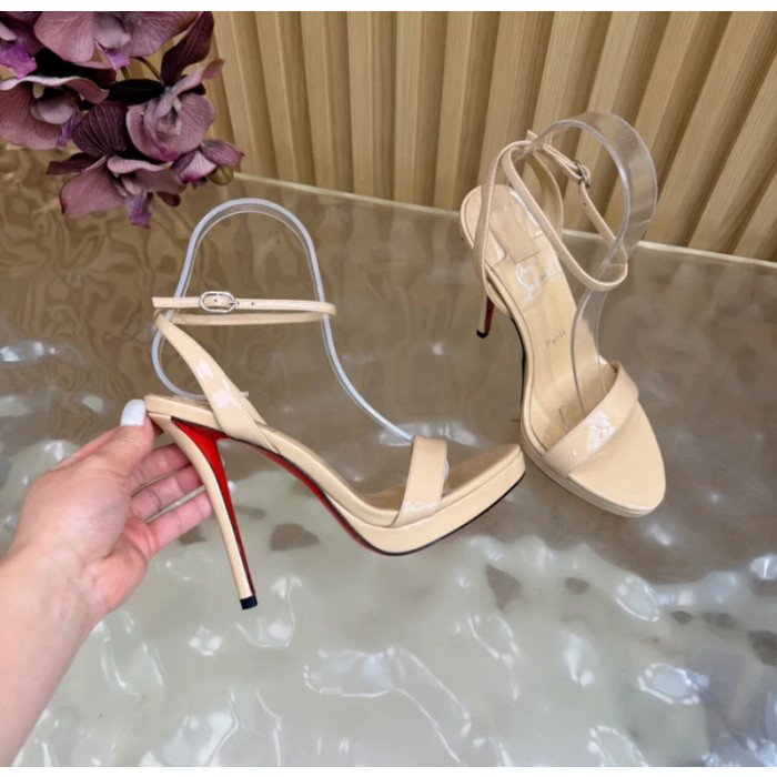 Christian Louboutin Nude Patent Leather Double‑Strap Platform High‑Heel Sandals 120mm heel