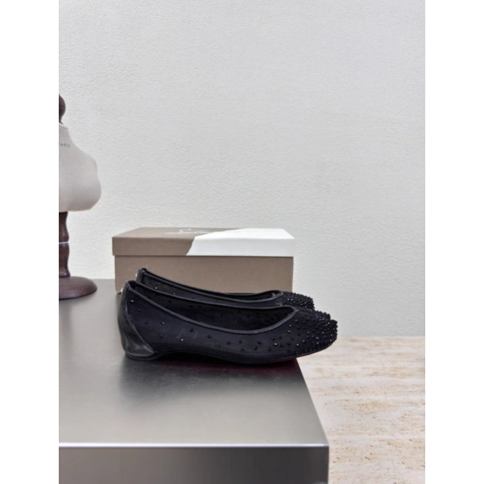 Christian Louboutin × Maison Margiela Black Mesh Crystal Tabi Split‑Toe Flat Shoes