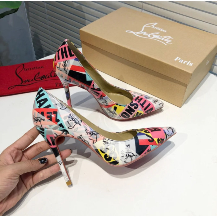 Christian Louboutin Graffiti‑Print Pointed Toe 100mm Stiletto heel Pumps