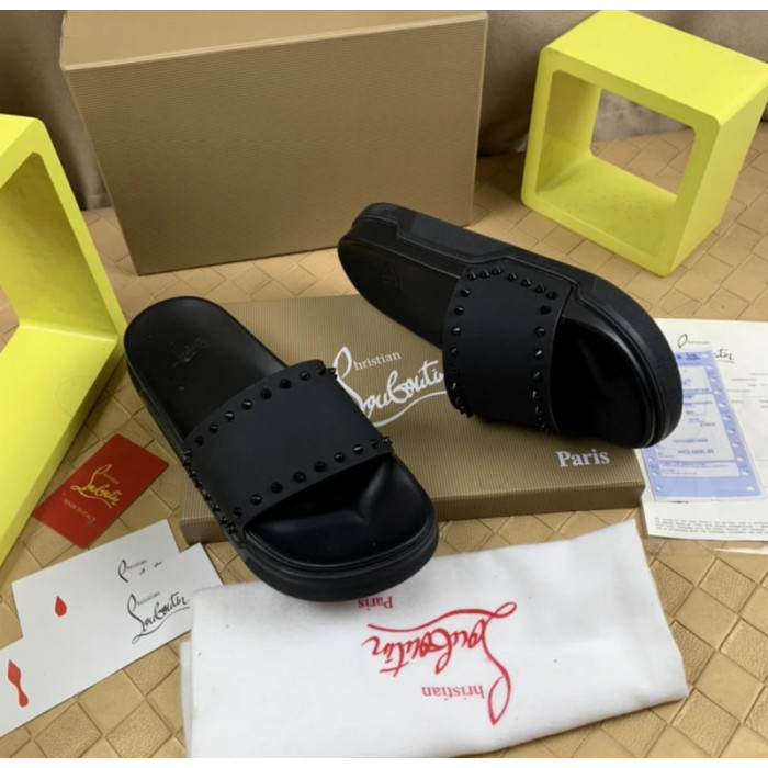 Christian Louboutin Black Stud‑Trim Platform Slide Sandals