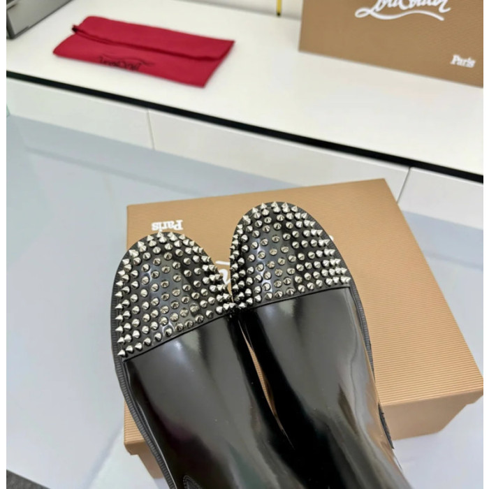 Christian Louboutin Black Patent Stud‑Cap Chelsea Ankle Boots