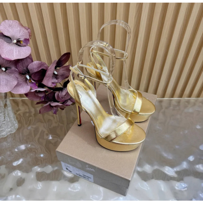 Christian Louboutin Gold Metallic 150mm Platform Ankle‑Strap High‑Heel Sandals