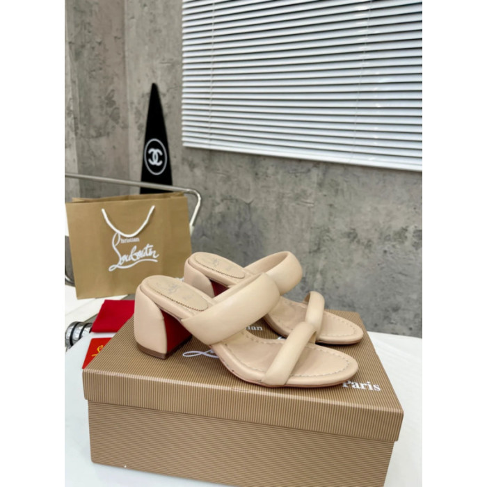 Christian Louboutin Beige Leather 55mm heel Slide Sandals