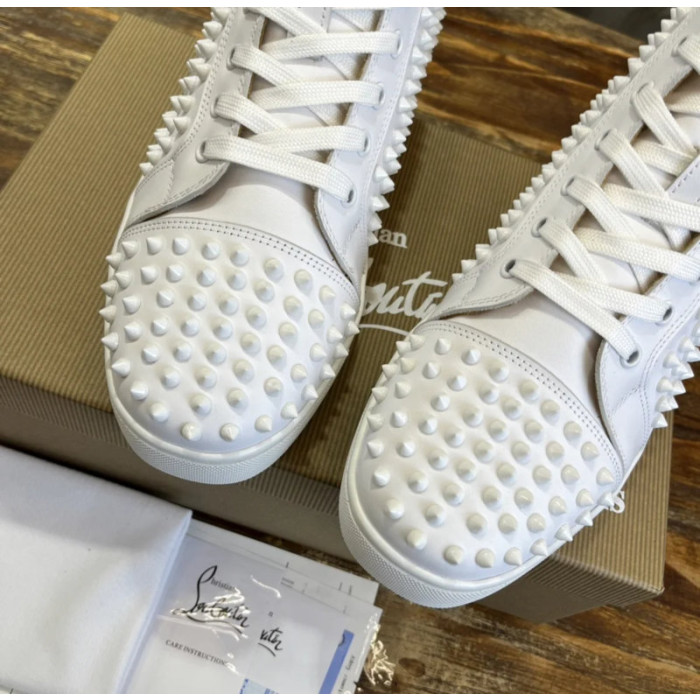 Christian Louboutin White Full‑Spike High‑Top Leather Sneakers