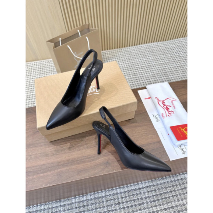 Christian Louboutin Black Leather 85mm Pointed Toe Slingback Pumps