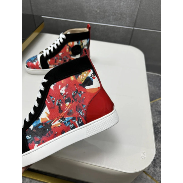 Christian Louboutin Red Graffiti Print High‑Top Sneakers