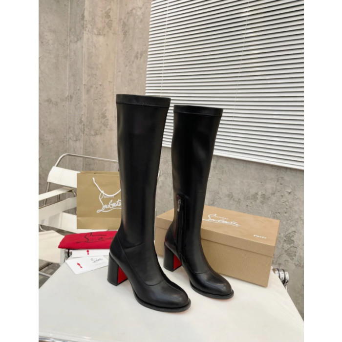 Christian Louboutin Black Leather 85mm Heel Knee‑High Boots