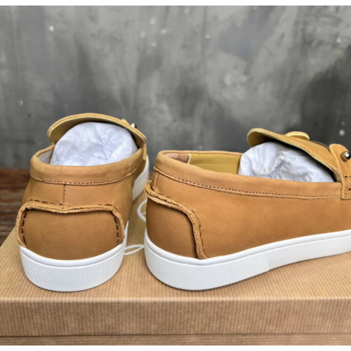 Christian Louboutin Tan Nubuck Slip‑On Loafers