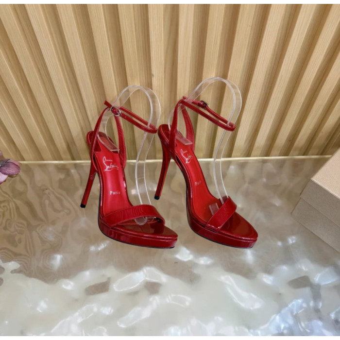 Christian Louboutin Red Patent Leather Ankle‑Strap Platform High‑Heel Sandals 120mm heel