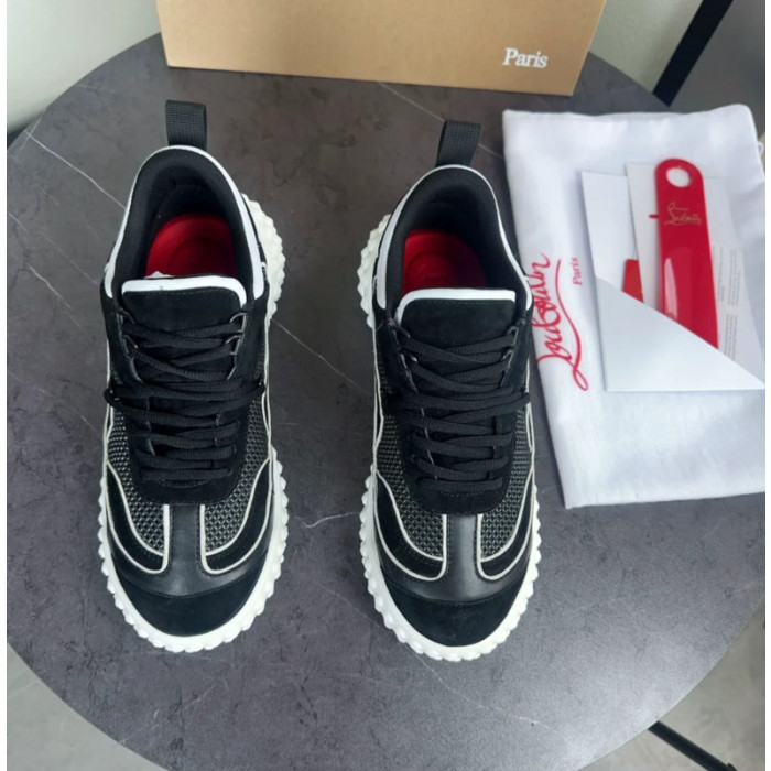 Christian Louboutin Black‑White Bubble‑Sole Lace‑Up Chunky Sneakers