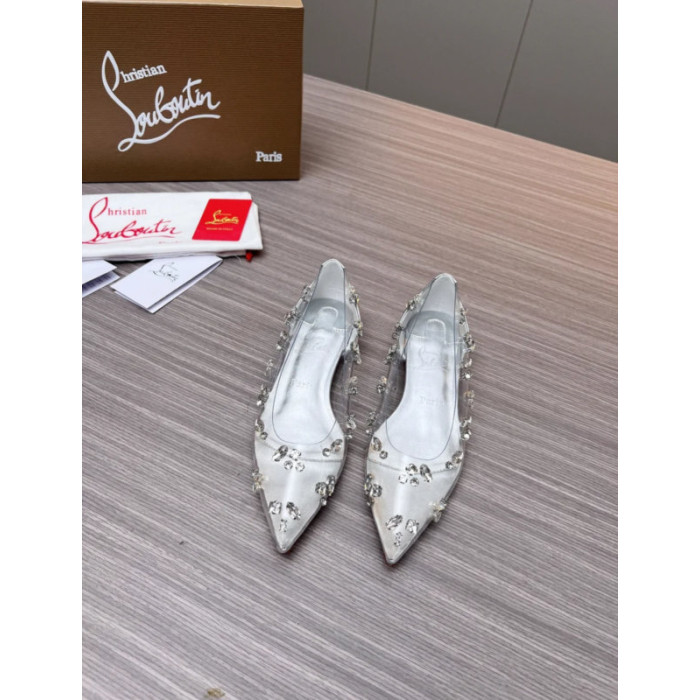 Christian Louboutin Clear PVC Crystal‑Embellished Pointed Toe Flat Pumps