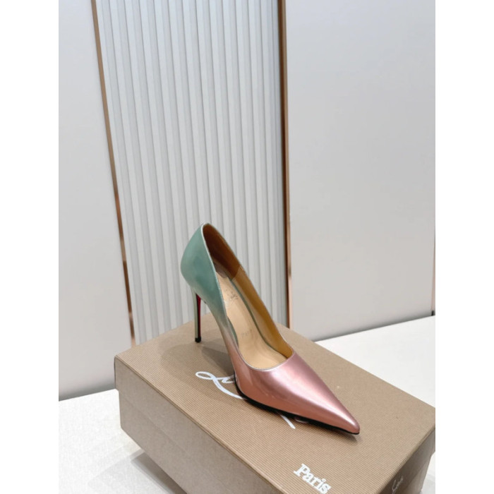 Christian Louboutin Pink‑Mint Gradient Patent 85mm Stiletto Heel Pointed‑Toe Pumps