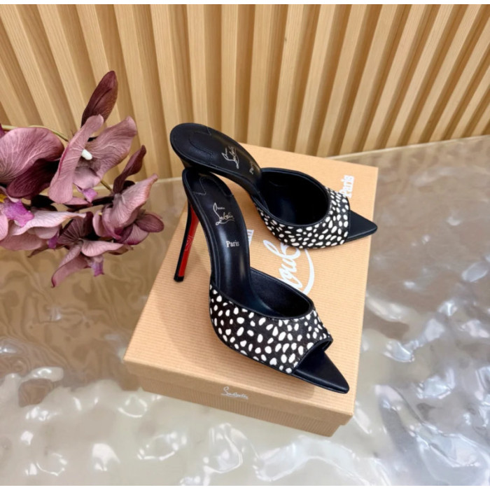 Christian Louboutin Black‑Base Dalmatian Pony Hair 100mm Stiletto Heel Mules