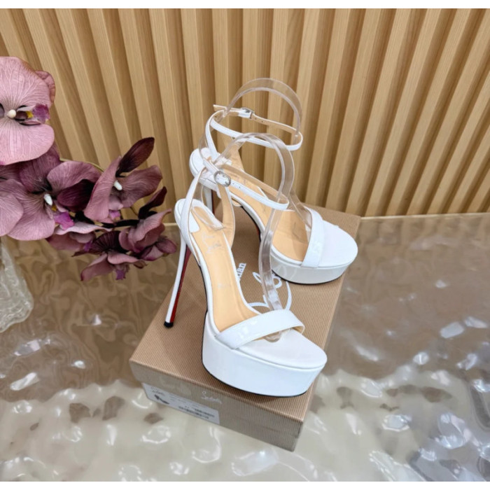 Christian Louboutin White Patent 150mm Platform Ankle‑Strap High‑Heel Sandals