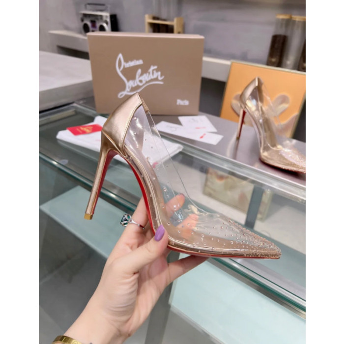 Christian Louboutin White Leather Trim PVC Crystal‑Studded 100mm Stiletto heel Pumps