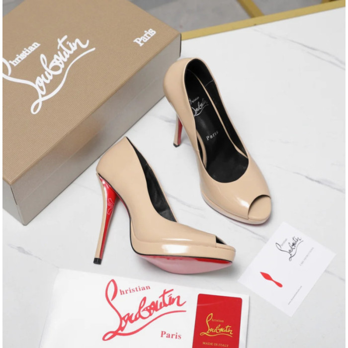 Christian Louboutin Lady Z 120 Nude Patent Peep‑Toe Platform Stiletto Heel Pumps