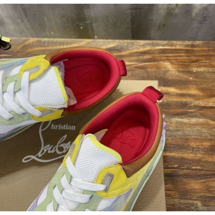 Christian Louboutin Color‑Block Suede Mesh Spiked Chunky Low‑Top Sneakers