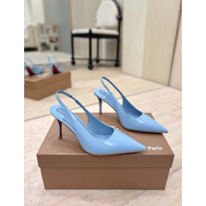 Christian Louboutin Light Blue Patent 85mm Slingback Pointed‑Toe Heel Pumps