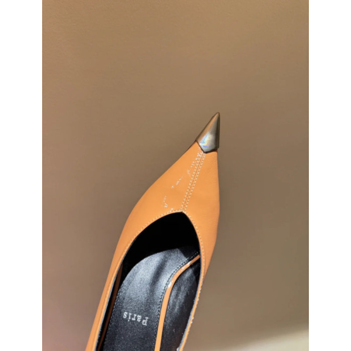 Christian Louboutin Orange Patent 55mm Metal‑Tip Pointed Toe Kitten Heel Pumps