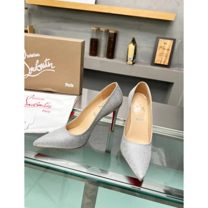 Christian Louboutin Silver Glitter Pointed‑Toe 120mm High Heel Pumps