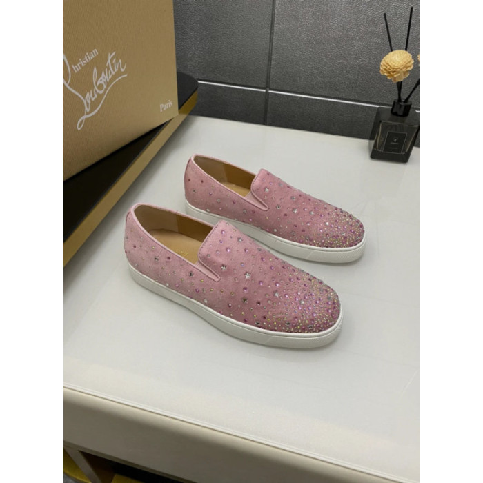 Christian Louboutin Pink Suede Crystal‑Embellished Slip‑On Sneakers