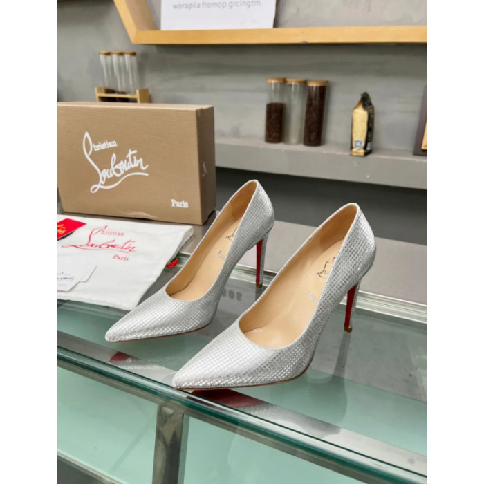 Christian Louboutin Silver Textured Leather Pointed‑Toe 120mm High Heel Pumps