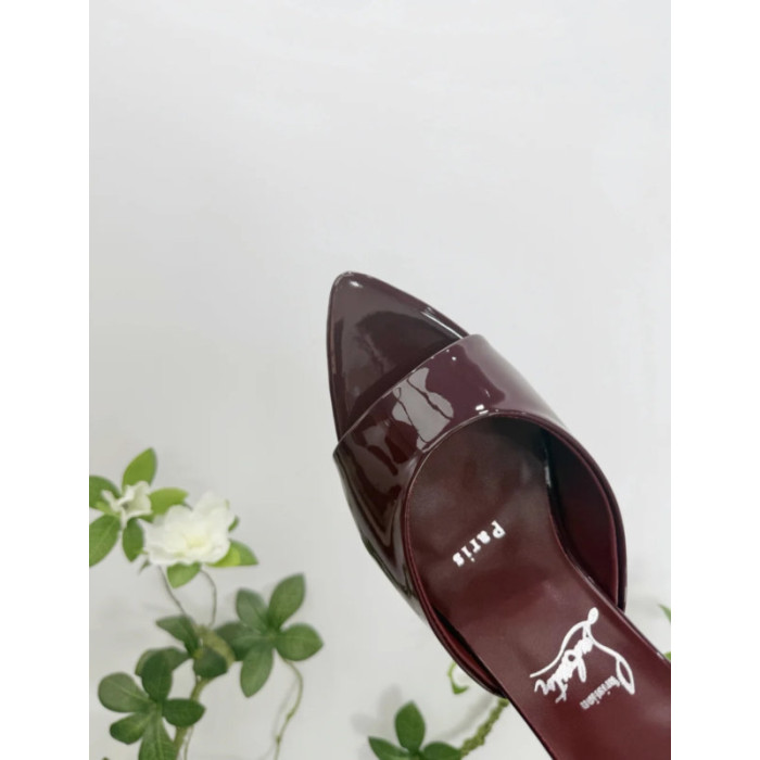 Christian Louboutin Burgundy Patent 85mm Pointed‑Toe Mule Heels