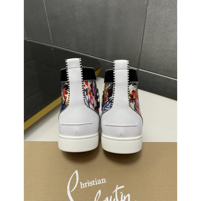Christian Louboutin Colorful Graffiti Print Silver‑Spiked High‑Top Sneakers