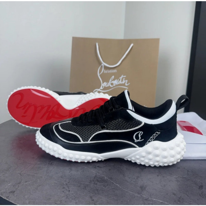 Christian Louboutin Black‑White Bubble‑Sole Lace‑Up Chunky Sneakers