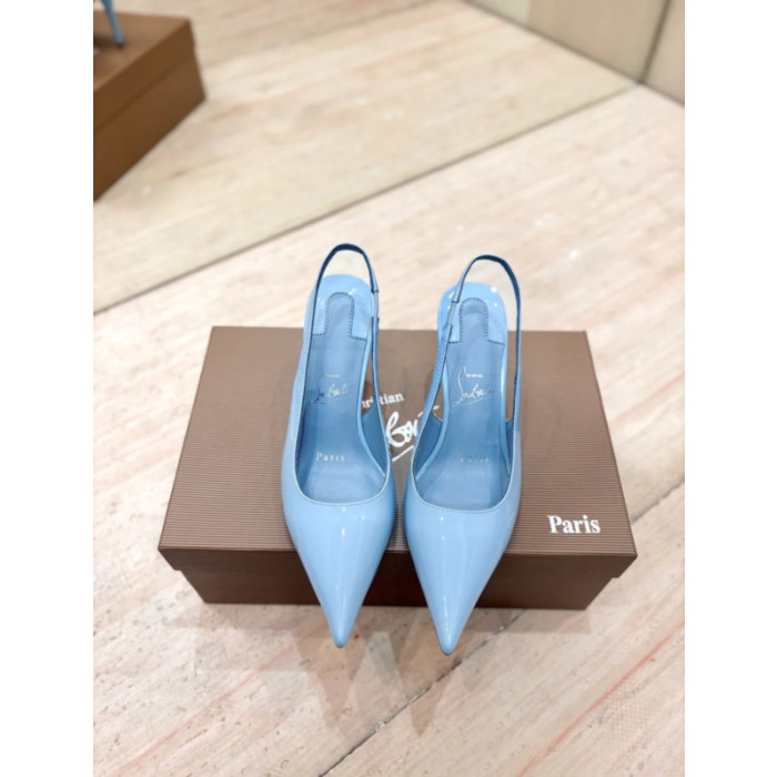 Christian Louboutin Light Blue Patent 85mm Slingback Pointed‑Toe Heel Pumps