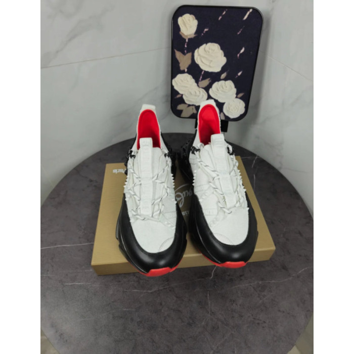 Christian Louboutin White‑Black Spiked Chunky Lace‑Up Sneakers Red Lining