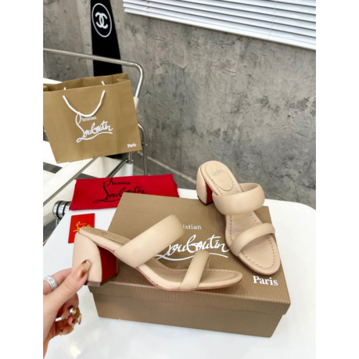 Christian Louboutin Beige Leather 55mm heel Slide Sandals