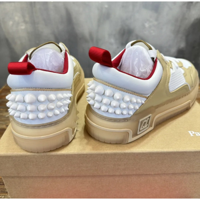 Christian Louboutin Beige‑White Spiked Platform Low‑Top Sneakers